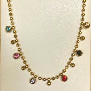 Gold Beaded Necklace with Multicolor Stones – 18K Plated